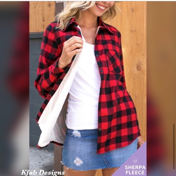 New! Clearance 🍇 buffalo Plaid Sherpa fleece lined flannel Top - Picture 12 of 12